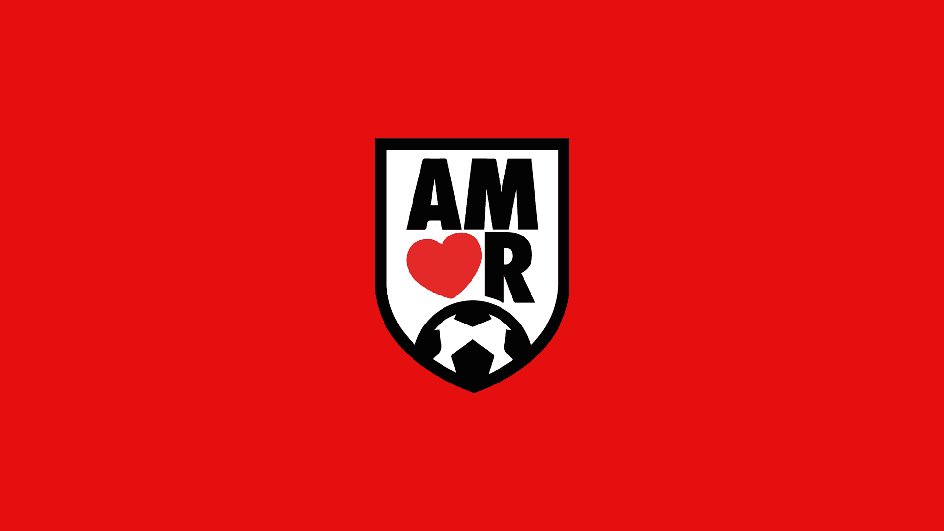 Diseño del escudo de Amor FC sobre fondo rojo, identidad visual del equipo de fútbol