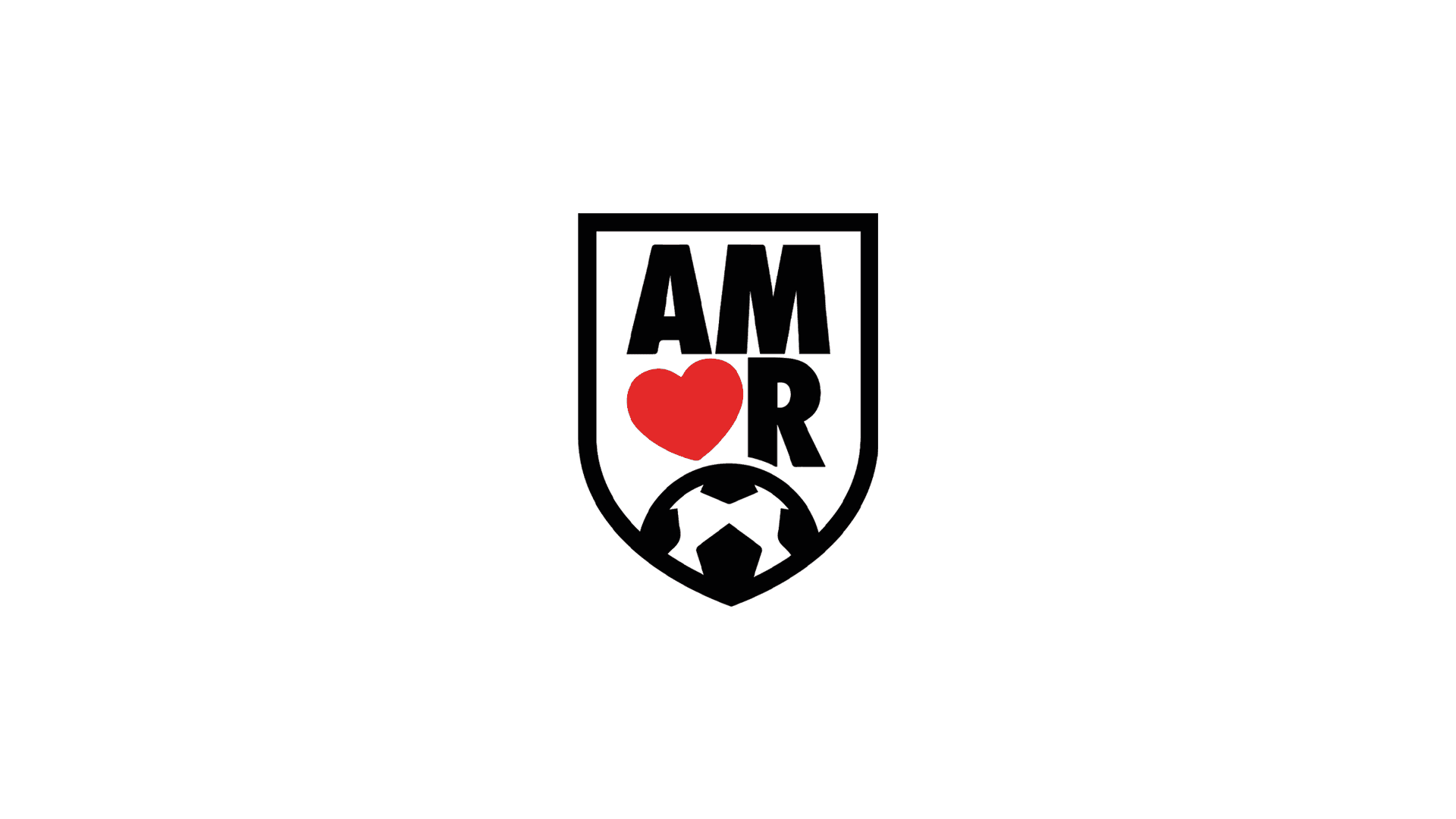 Logotipo oficial de Amor FC en formato horizontal blanco y negro con detalle de corazón rojo