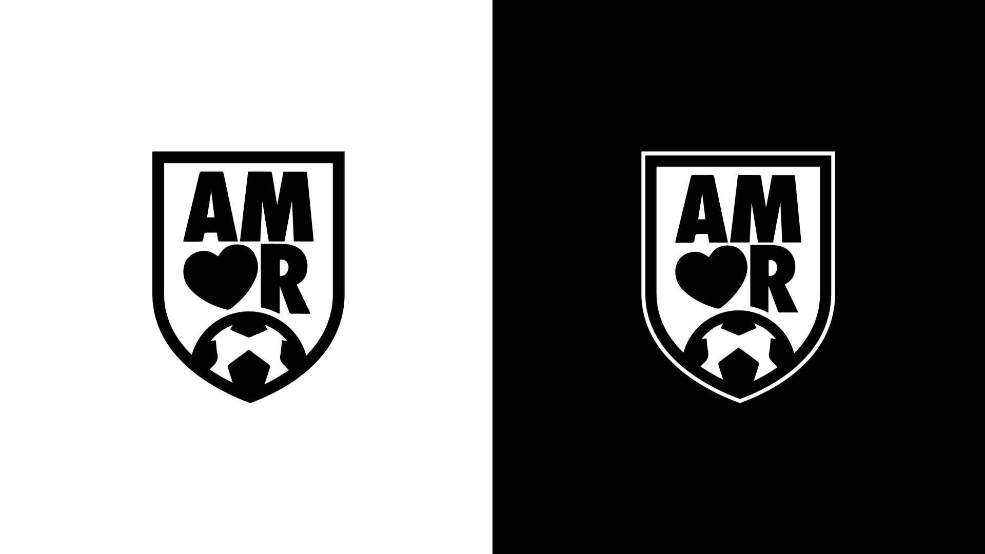 Versiones en positivo y negativo del logotipo del equipo Amor FC para uso en uniformes