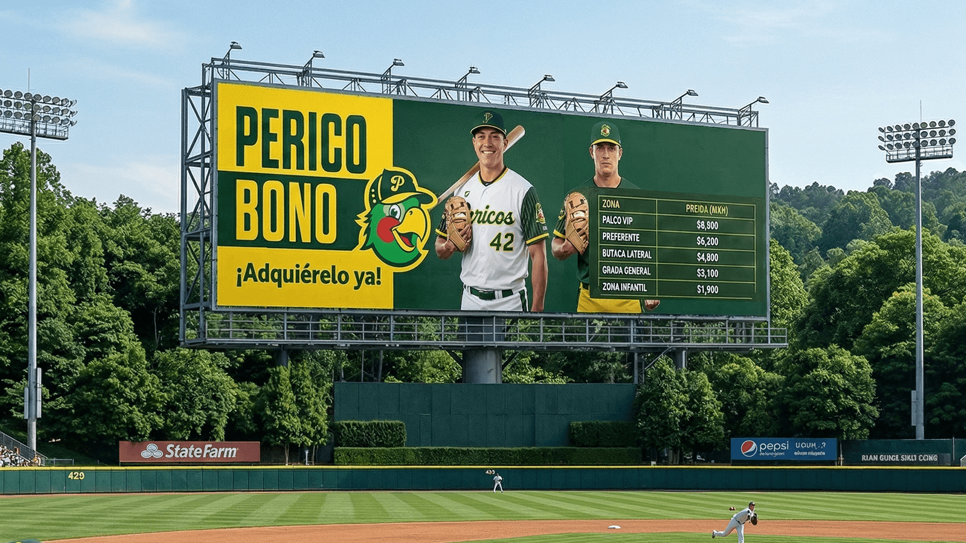 Aplicación del branding deportivo en las pantallas y espectaculares del estadio de béisbol